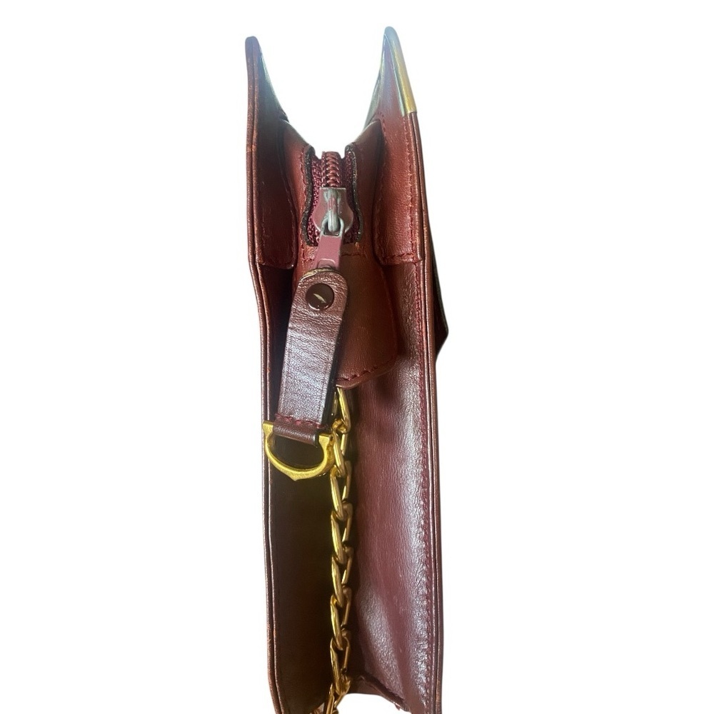 Vintage Must de‎ Cartier Burgundy Calfskin Leather Clutch w/ Gold Chain & COA - Picture 7 of 16